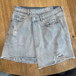 Denim Mini Skirt Womens Size Small‎ Blue Wrap Waist Asymmetrical Streetwear